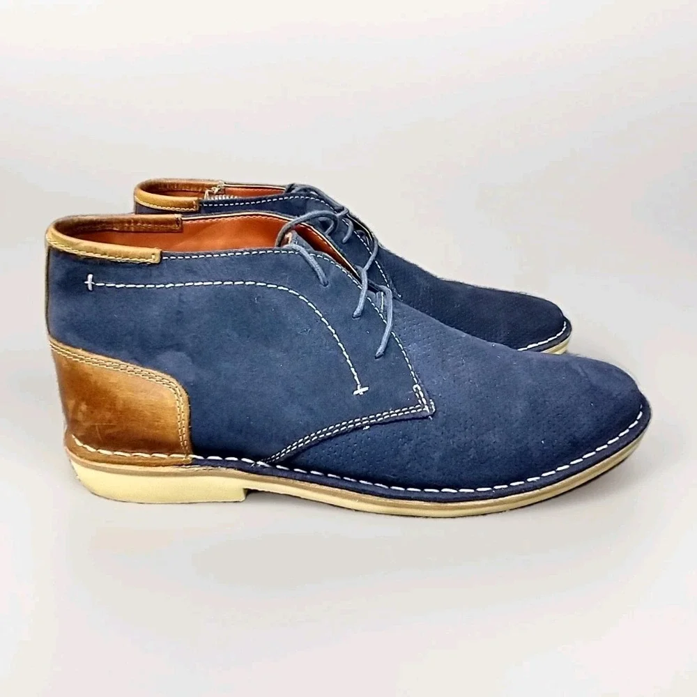 Steve Madden Hendric 415 Mens‎ Navy Blue Suede Brown Leather Chukka Boots 9.5